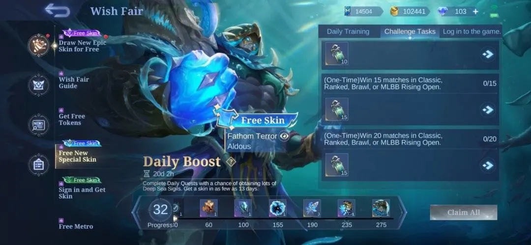 Mobile Legends Wish Fair Daily Boost: Cara Gratis Dapat Skin Spesial Aldous “Fathom Terror”!