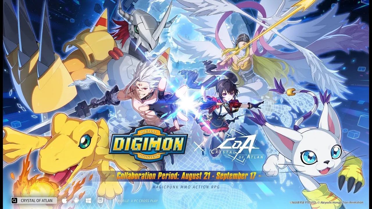 Crystal of Atlan x Digimon Adventure: Agumon, Gatomon, dan Machinedramon Hadir dalam Event Kolaborasi Terbaru