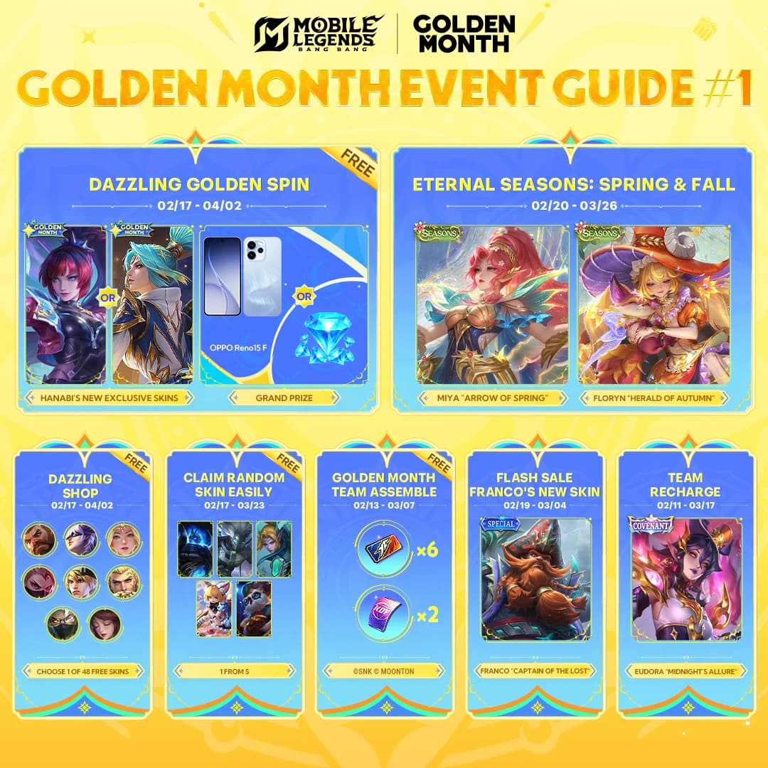 Event MLBB Februari–Maret 2026: Eternal Seasons & Dazzling Golden Spin Hadirkan Skin Miya, Floryn, dan Hanabi Gratis!