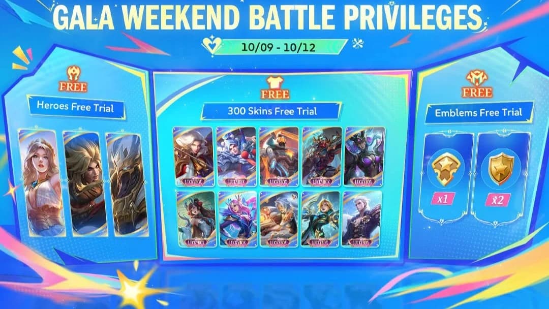 MLBB Gala Weekend Battle Privilege Dimulai! 300 Skin Gratis, Semua Hero Terbuka, dan Bonus Rank
