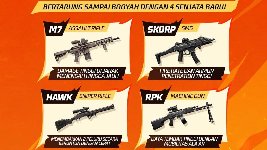 Update Senjata Free Fire Terbaru: M7, SKORP, HAWK, RPK dan Sistem Recoil Baru