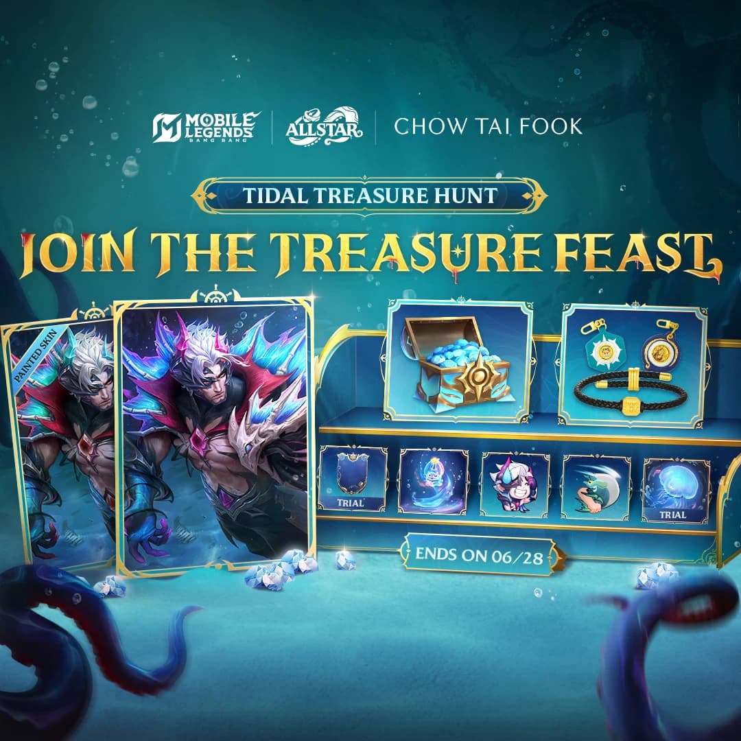 Event MLBB ALLSTAR “Tidal Treasure Hunt” Resmi Hadir! Dapatkan Diamond Gratis, Gold Asli, dan Skin Eksklusif Yu Zhong