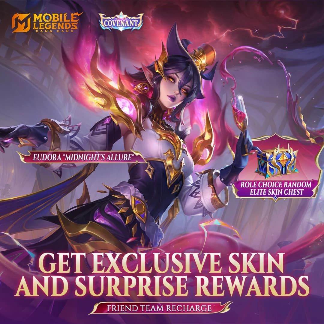 Event Team Recharge MLBB 11 Februari – 17 Maret: Dapatkan Skin Eksklusif Eudora “Midnight’s Allure” Gratis!