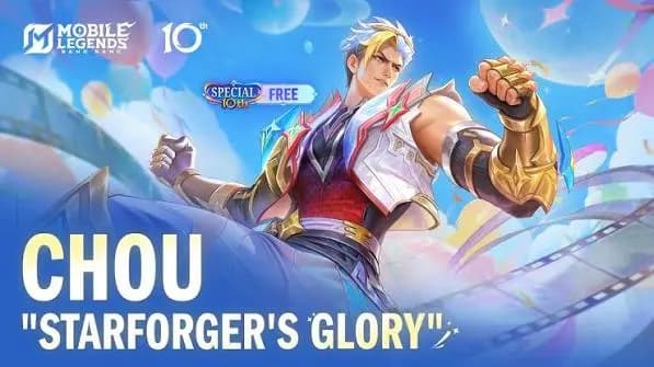 Chou “Starforger’s Glory” Siap Meluncur! Skin Gratis 10th Anniversary MLBB Hadir 18 September