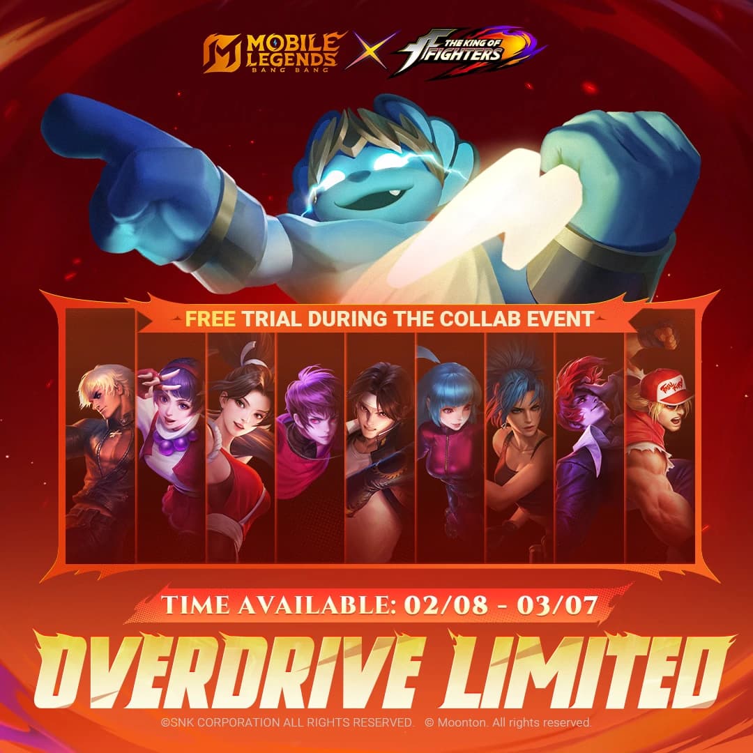 Overdrive MLBB Resmi Kembali 8 Februari – 7 Maret! Mainkan 9 Skin KOF Gratis Tanpa Batas Skill