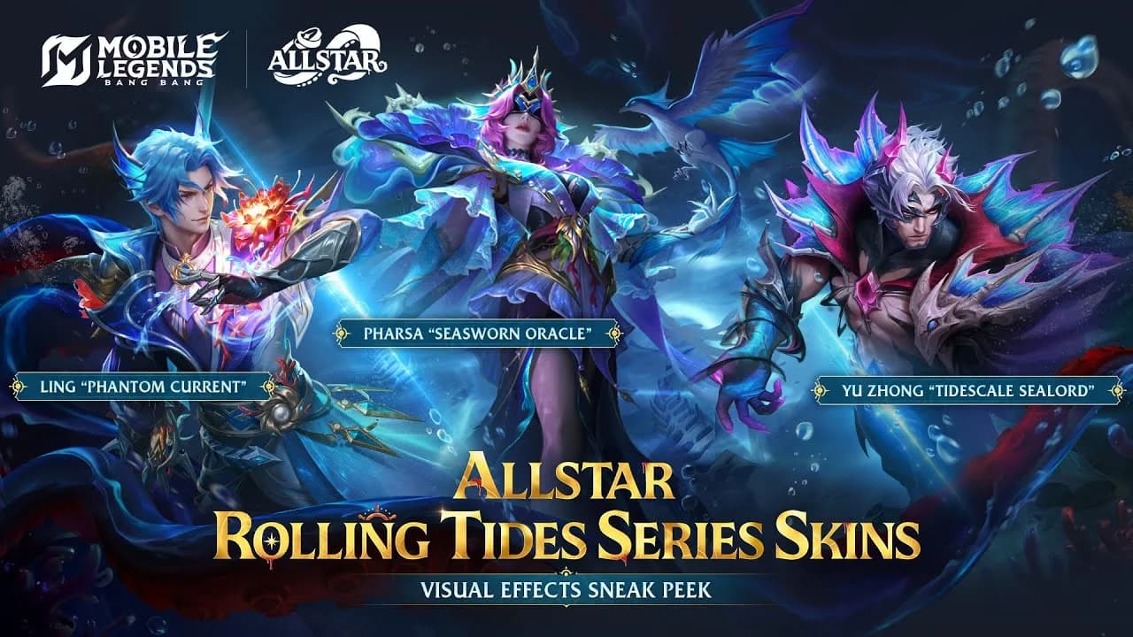 Skin ALLSTAR Rolling Tides MLBB Segera Hadir! Yu Zhong, Pharsa, dan Ling Tampil Epik Bertema Laut Dalam