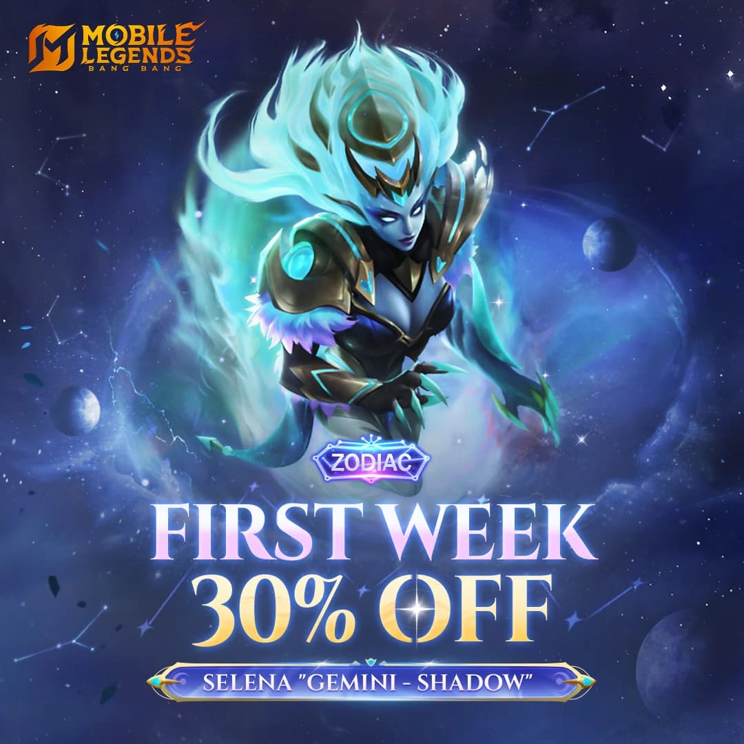 Selena Gemini Shadow MLBB Resmi Kembali! Diskon 30% Limited Time, Kesempatan Langka untuk Kolektor Skin Zodiac